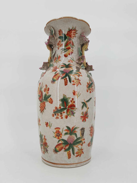 Vase Chinois Art d'Asie en porcelaine au décor de fleurs polychrome (Début du XXe siècle)