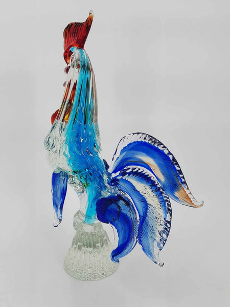 Grand et majestueux coq en verre de Murano multicolore (35 cm)