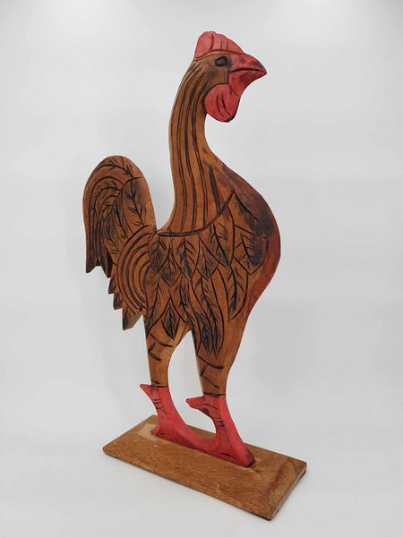 Grand et rare coq vintage IKEA en bois exotique sculpté (1970)