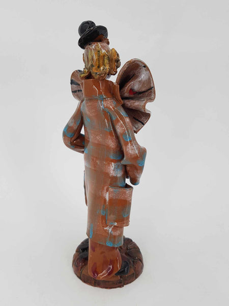 Ancien Clown Jongleur décoratif en terre cuite vernissée polychrome