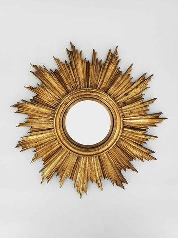 Miroir de banquier "œil de sorcière" vintage en bois doré des années 60
