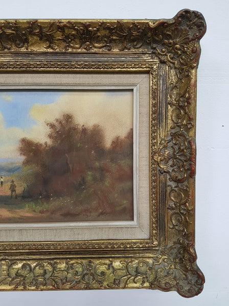 Ancien tableau pastel signé Fritz k. Riyecker avec cadre en bois doré