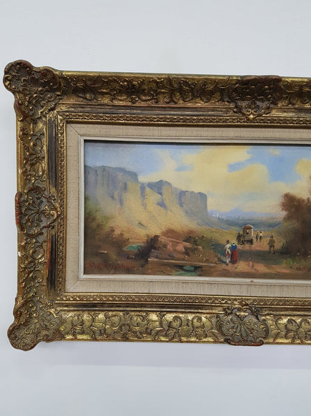 Ancien tableau pastel signé Fritz k. Riyecker avec cadre en bois doré