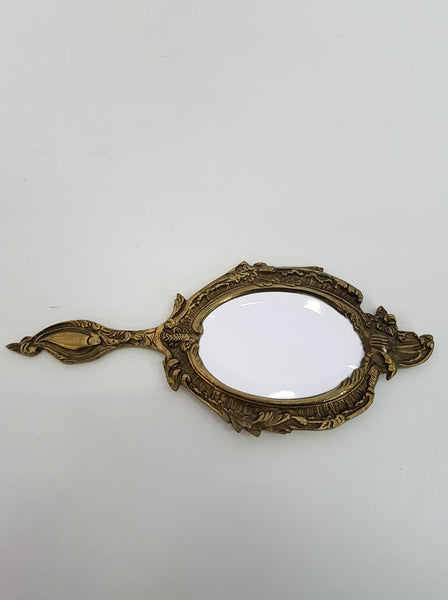 Miroir à main antique en bronze doré