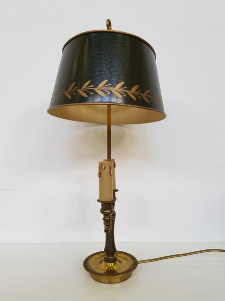 Lampe bouillotte style Louis XVI en bronze avec abat-jour ajustable en métal