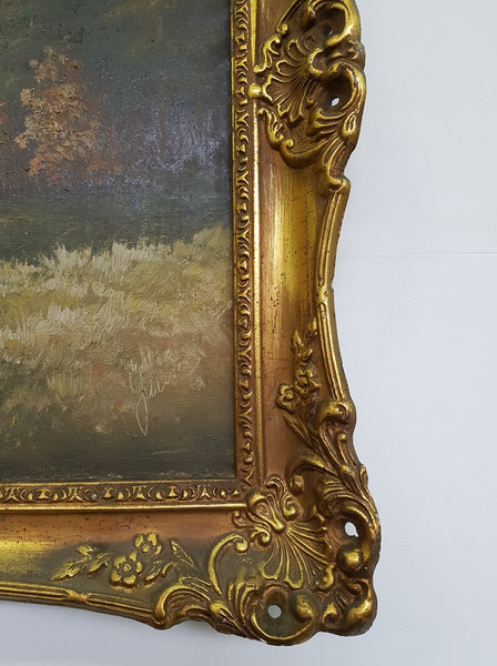 Grand tableau antique signé avec cadre doré