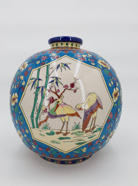 Grand vase boule en émaux de Louvière (Belgique)