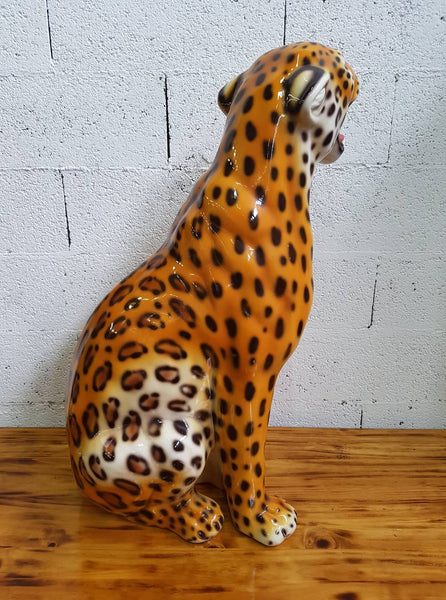 Grand Léopard en céramique émaillée peint à la main des années 70