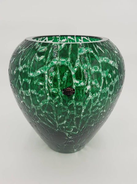 Rare vase de grande taille en cristal craquelé Saint-Louis modèle Overlay