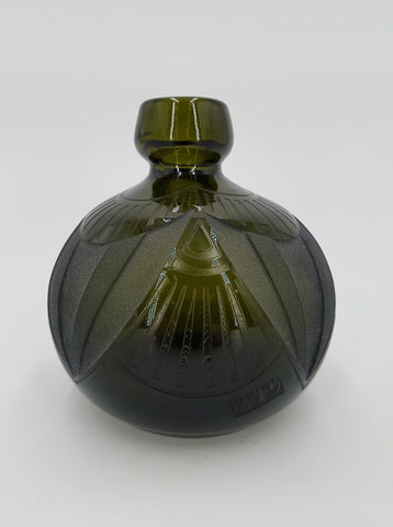 Vase boule Art déco en verre forme géométrique dégagé à l'acide par Auguste Claude Heiligenstein signé Legras