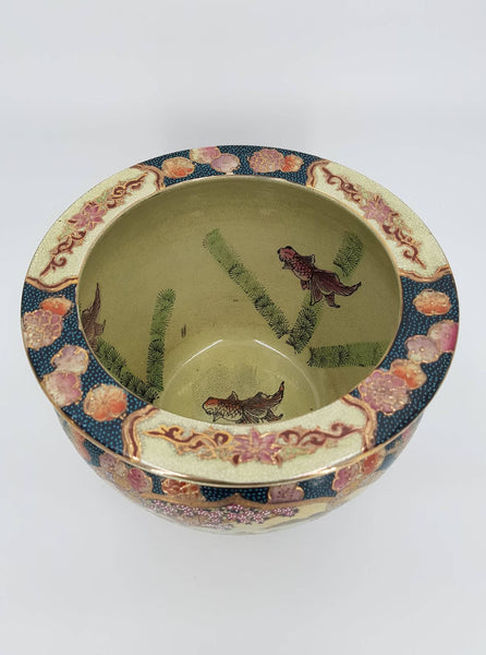 Grand cache-pot Japonais Satsuma en porcelaine du milieu du XXè siècle