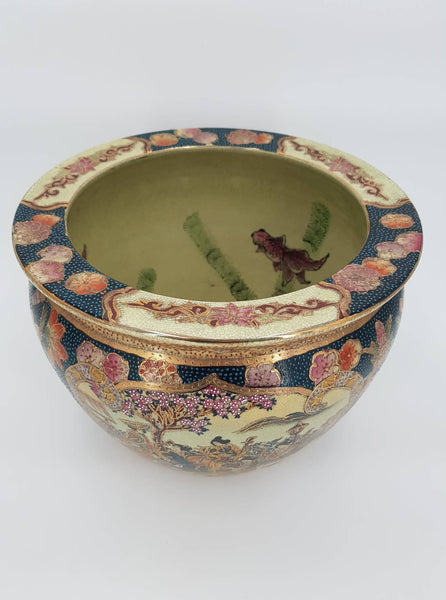 Grand cache-pot Japonais Satsuma en porcelaine du milieu du XXè siècle