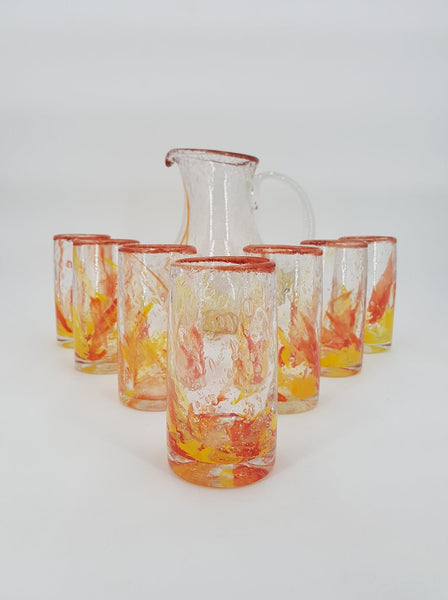 Service à orangeade en verre bullé multicolore estampillé BIOT