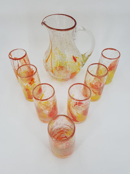 Service à orangeade en verre bullé multicolore estampillé BIOT