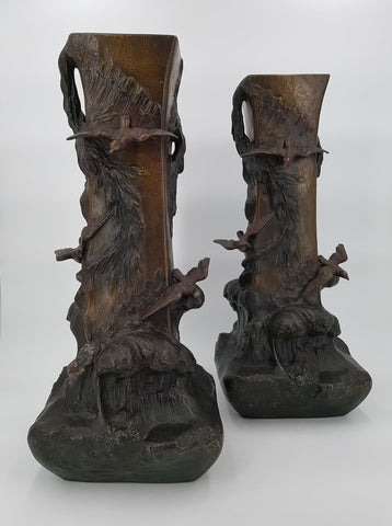 Grande paire de cassolettes Art nouveau en régule (1890-1920)