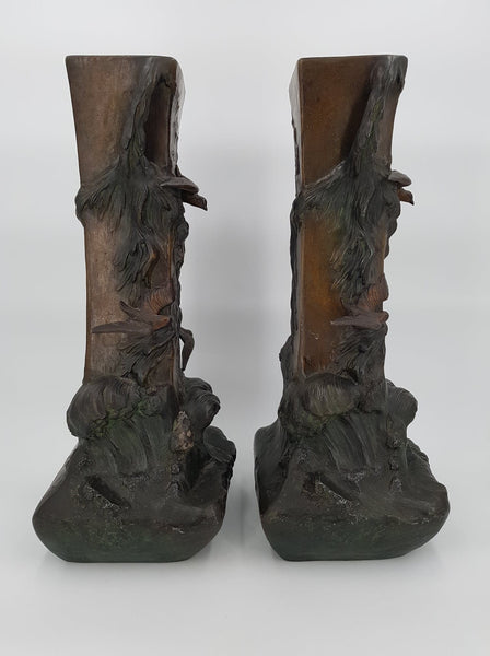 Grande paire de cassolettes Art nouveau en régule (1890-1920)