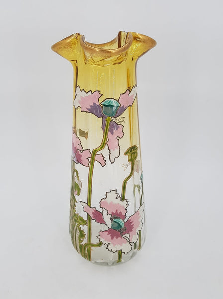 Vase Legras Montjoye en verre émaillé au décor de pavots (1880-1900)