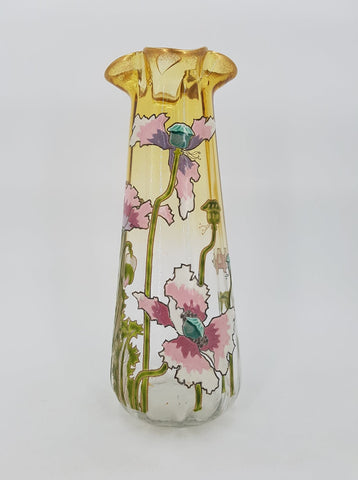 Vase Legras Montjoye en verre émaillé au décor de pavots (1880-1900)