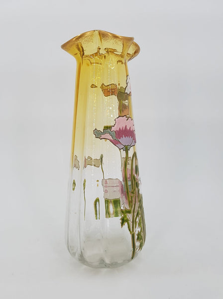 Vase Legras Montjoye en verre émaillé au décor de pavots (1880-1900)