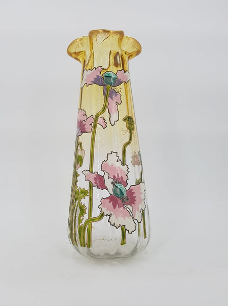 Vase Legras Montjoye en verre émaillé au décor de pavots (1880-1900)