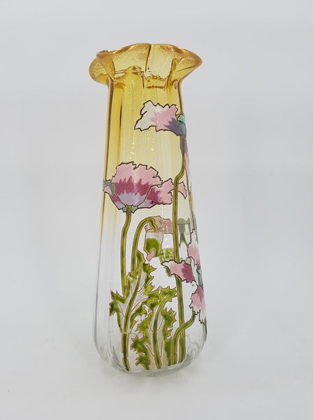 Vase Legras Montjoye en verre émaillé au décor de pavots (1880-1900)