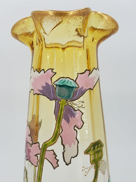 Vase Legras Montjoye en verre émaillé au décor de pavots (1880-1900)