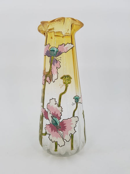 Vase Legras Montjoye en verre émaillé au décor de pavots (1880-1900)