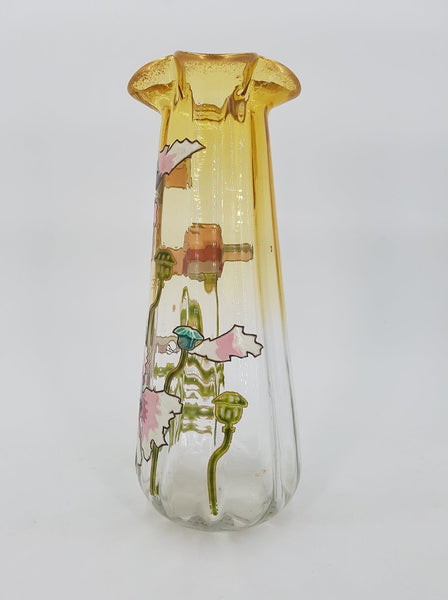 Vase Legras Montjoye en verre émaillé au décor de pavots (1880-1900)