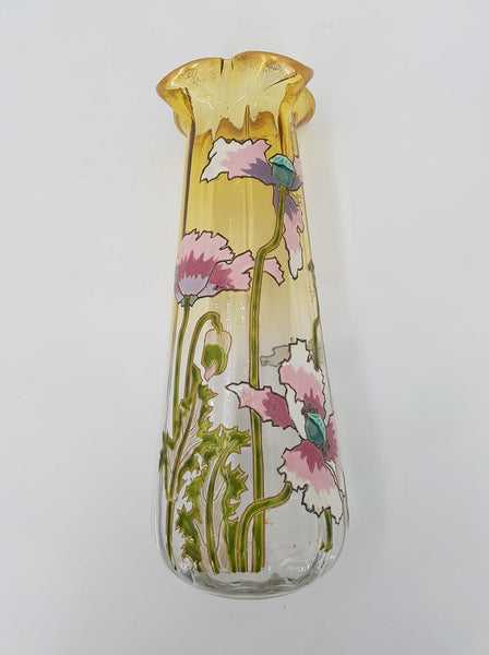 Vase Legras Montjoye en verre émaillé au décor de pavots (1880-1900)