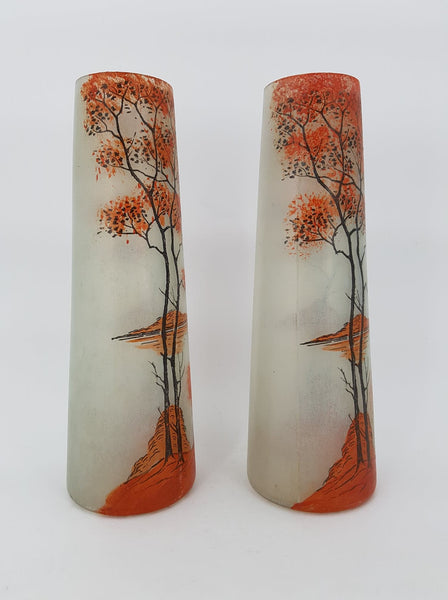 Paire de vases Art nouveau en verre émaillé signé JEM (Elève de Legras 1880-1900)