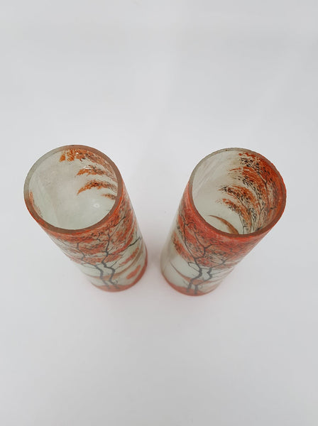 Paire de vases Art nouveau en verre émaillé signé JEM (Elève de Legras 1880-1900)