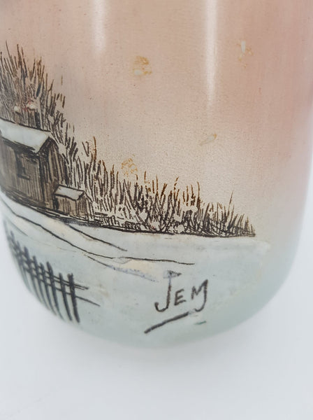 Vase Art nouveau au décor hivernal émaillé signé Jem (Joseph Mure)