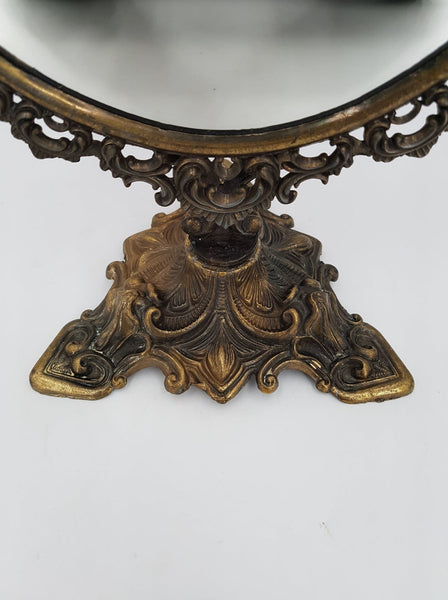 Ancien miroir de table en métal de grande taille