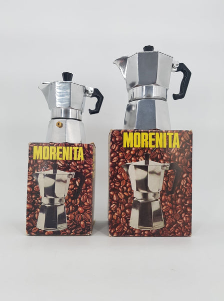 Ensemble de 2 cafetières italiennes vintage Morenita dans leur boite d'origine