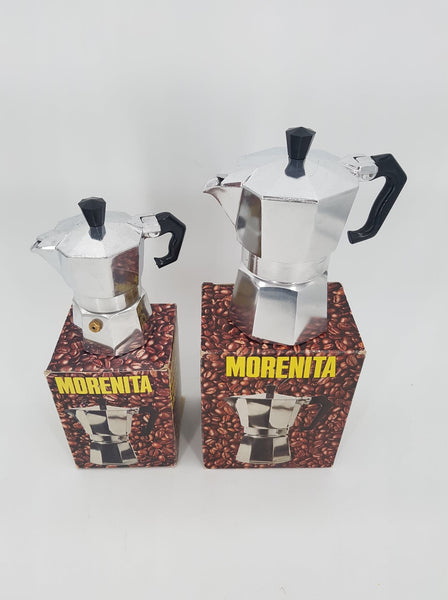 Ensemble de 2 cafetières italiennes vintage Morenita dans leur boite d'origine