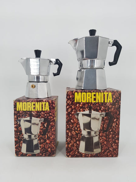 Ensemble de 2 cafetières italiennes vintage Morenita dans leur boite d'origine