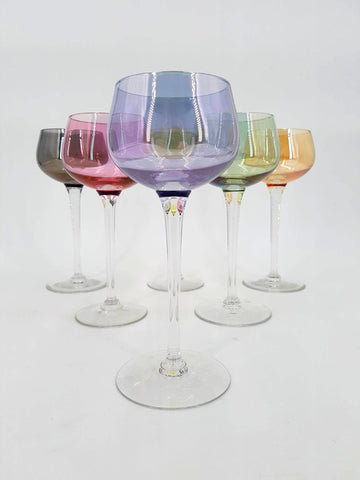 6 grands verres à vin en cristal irisé des années 70