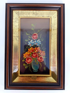 Ancienne peinture sur cuivre à motif floral