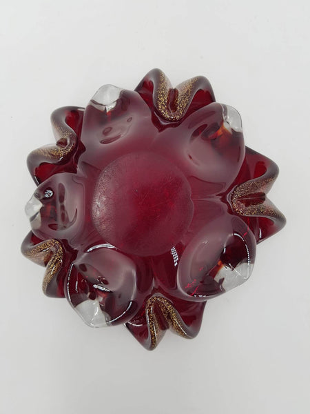 Cendrier vide-poche Murano en verre incrusté d'or des années 50/60