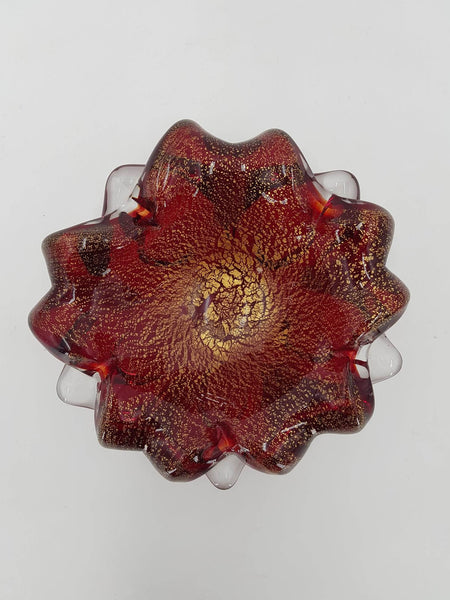 Cendrier vide-poche Murano en verre incrusté d'or des années 50/60