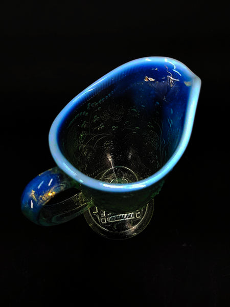 Rare sucrier et pot à lait d'époque Art déco en verre opalescent pressé et moulé