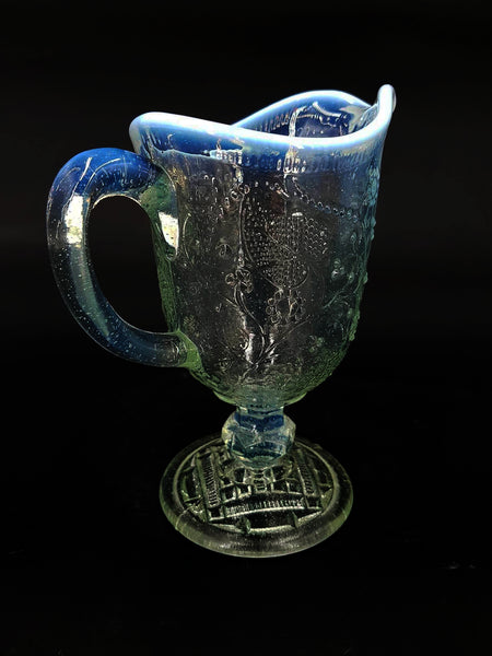 Rare sucrier et pot à lait d'époque Art déco en verre opalescent pressé et moulé