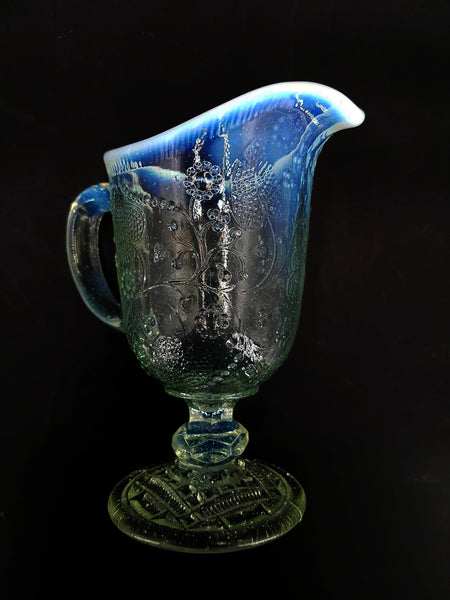 Rare sucrier et pot à lait d'époque Art déco en verre opalescent pressé et moulé