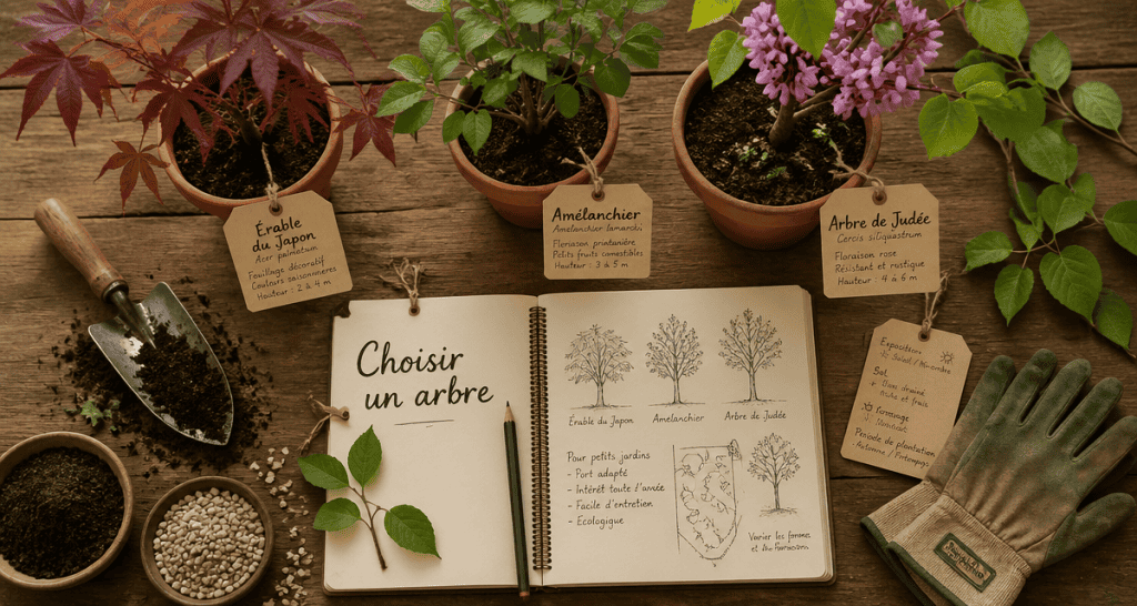 arbres pour petit jardin sur table de jardinage