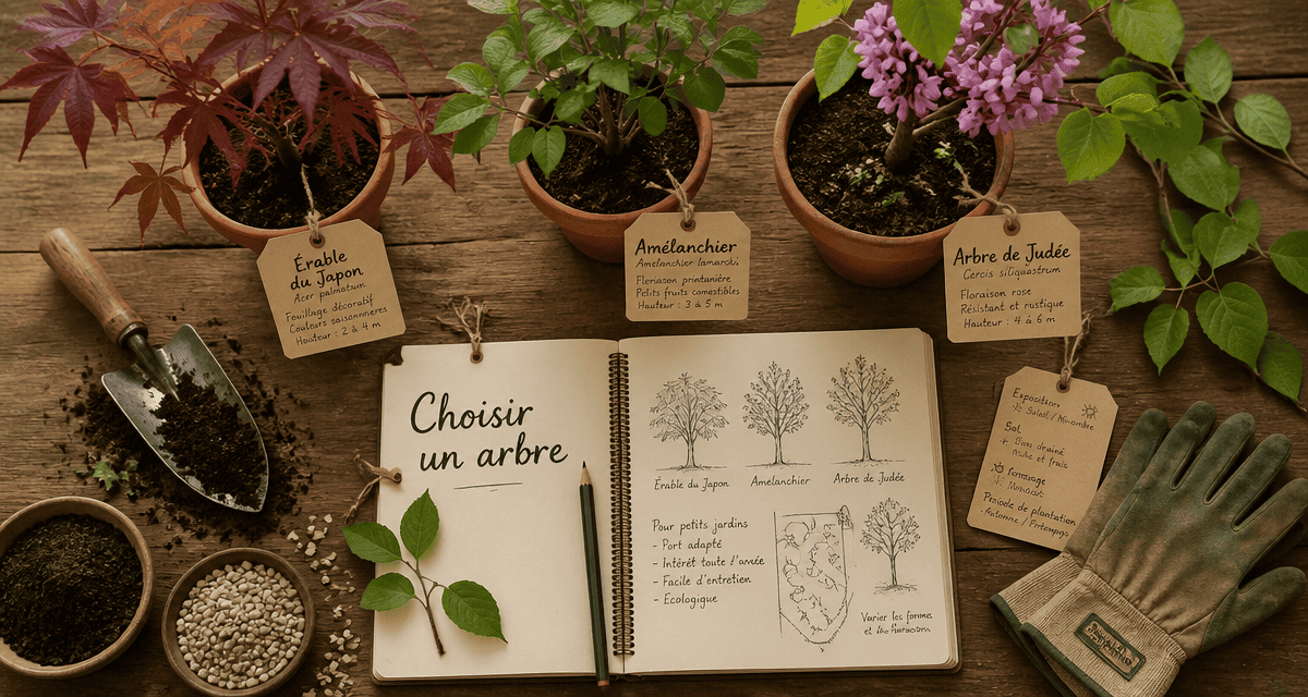arbres pour petit jardin sur table de jardinage