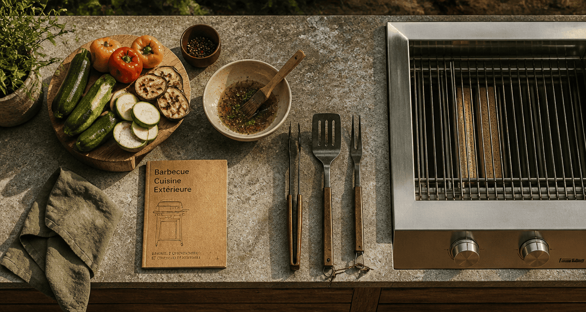 barbecue cuisine extérieure pierre inox ustensiles