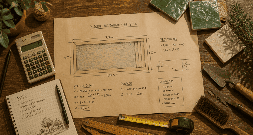schéma m3 piscine 8x4 avec outils