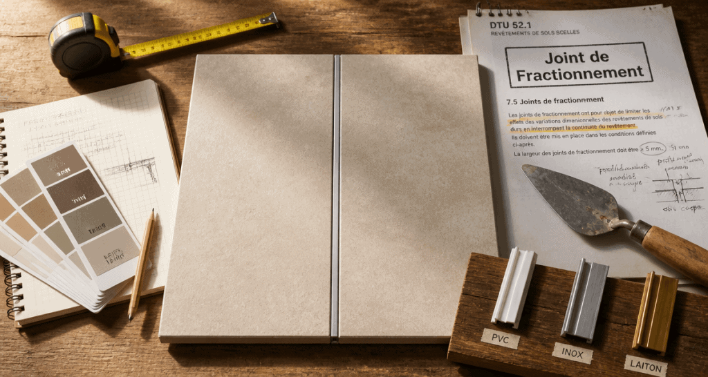 Carrelage joint de fractionnement sur plan de travail