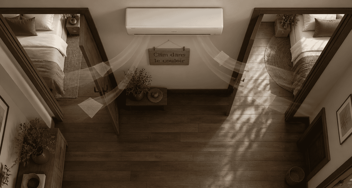 clim dans couloir pour refroidir les chambres, vue couloir moderne