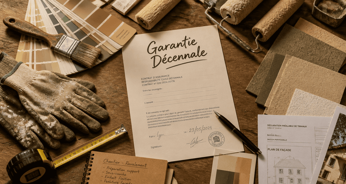 décennale peinture contrat et outils sur table